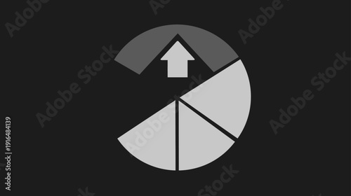 Abstract circular progress indicator with an upward arrow, depicting growth, upload, data transfer, or business success concept
