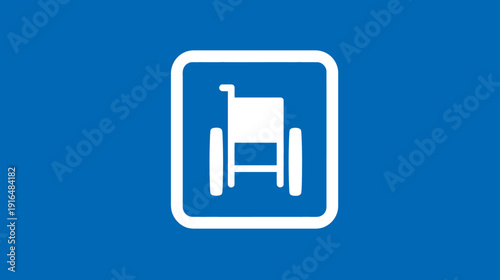 Accessibility icon with white wheelchair symbol on blue background. Disability access sign for inclusion and mobility.