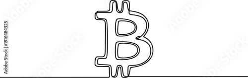 Bitcoin icon continuous. one line Art icon drawing vector