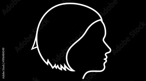 Minimalist line art profile icon of a woman with short bob hair, simple graphic silhouette for user avatar or web design