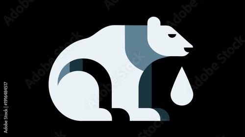 Minimalist vector illustration of a polar bear with a teardrop, symbolizing global warming, climate change, and environmental crisis.