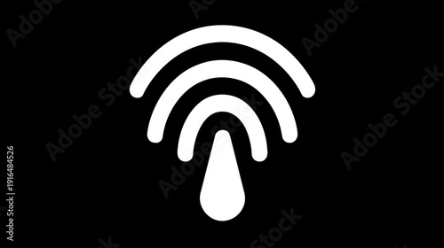 Abstract biometric fingerprint or digital security icon. White stylized access control symbol on black background for identity verification.