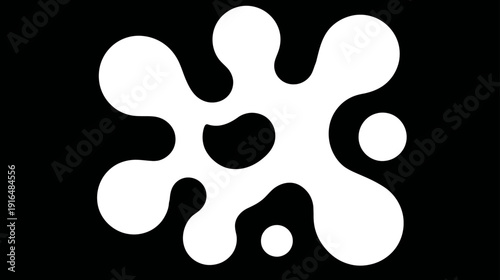 Abstract white organic blob shape on black. Minimalist graphic design element, liquid splash concept, modern creative background.