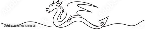 Dragon continuous, one line Art icon drawing vector