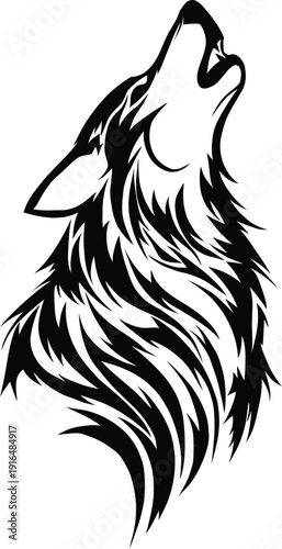 Howling Wolf Tribal Tattoo Design - Stylized Animal Vector Silhouette