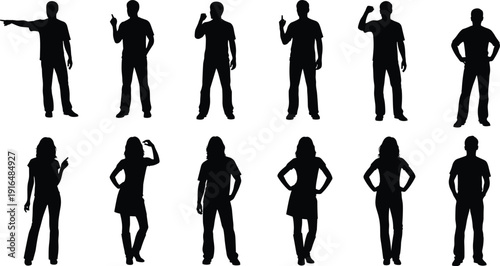People Silhouette Collection of Men and Women in Different Standing Poses Vector Illustration Isolated on White Background for Business, Social and Graphic Design Use