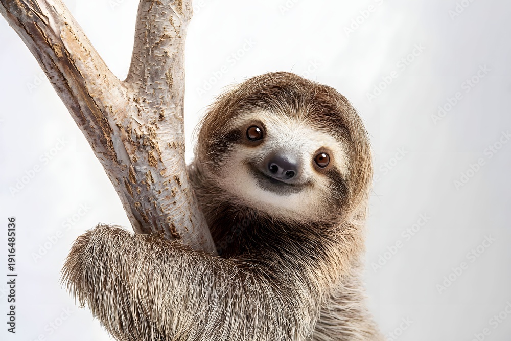Fototapeta premium Chill sloth lounging on a branch, showing fuzzy fur and relaxed vibe.