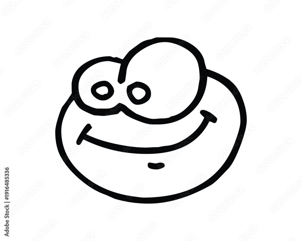 Fototapeta premium A Simple Cartoon Smiling Face with One Large and One Small Eye Drawn in Black Lines on a White Background