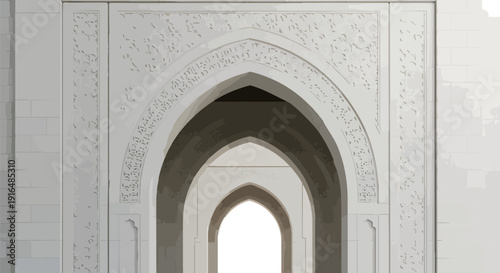 Arched doorway with intricate stone carvings.