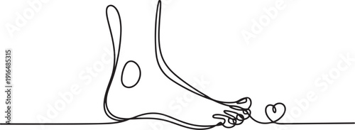 Foot single line art, continuous one line drawing of Isolated outline wit love. one line Art icon drawing vector
