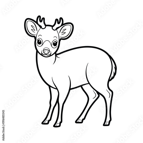 A charming black and white illustration of a young deer standing gracefully in a natural setting isolated on white background, Vector, illustration