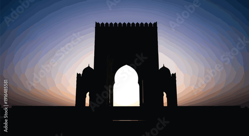 Silhouette of Ancient Fortress Gate at Sunset.