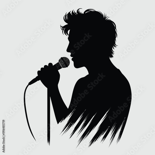 Silhouette of a person passionately singing into a microphone on stage. isolated on white background, Vector, illustration