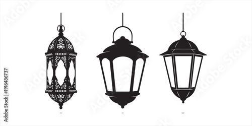Collection of Black Islamic Lantern Icons on a White Background ramadan decoration