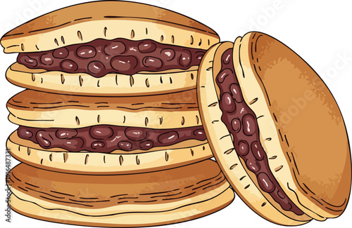 Stack of Delicious Dorayaki Japanese Pancakes with Red Bean Filling.