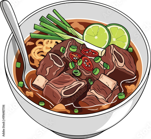 Delicious Bowl of Short Rib Soup with Lime and Scallions.