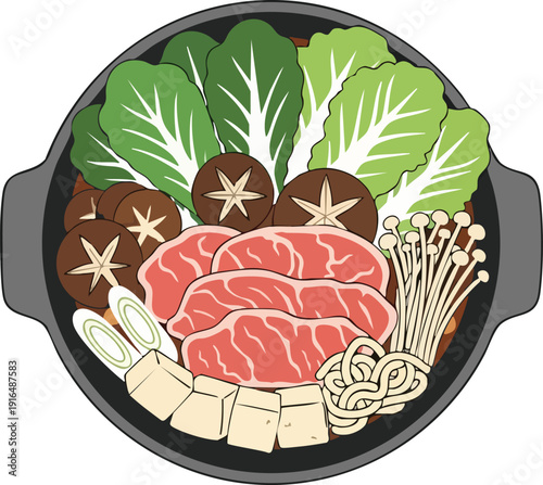 Delicious Hot Pot with Fresh Ingredients Ready to Cook.