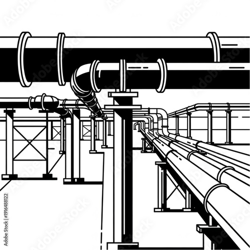 Industrial pipes and tubes in a factory or power plant infrastructure.