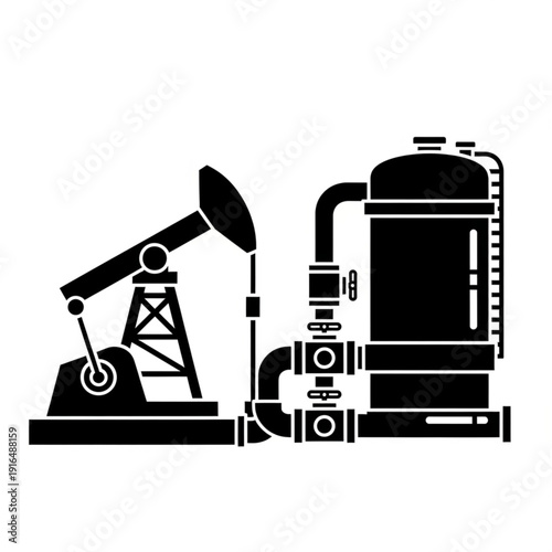 Oil Pump Jack and Refinery Equipment Industrial Process.