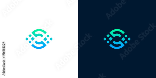 Abstract digital technology logo design with interconnected geometric shapes and vibrant gradient