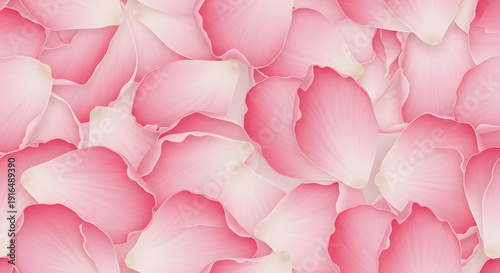 Delicate pink and white rose petals scattered across a flat surface, creating a soft, romantic background texture for wedding invitations or branding.