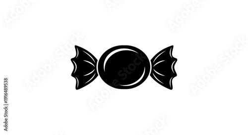 A black and white illustration of a wrapped candy resembling a bat s shape high quality professional detailed modern