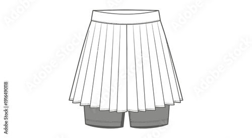 Fashion illustration of a white pleated skirt and matching shorts technical sketch style high quality professional