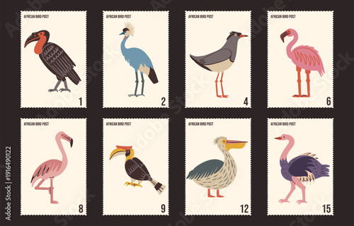 African birds postage stamp set.