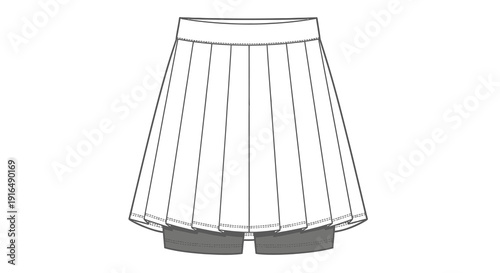 Technical illustration of a white pleated skirt with integrated shorts fashion design sketch high quality professional