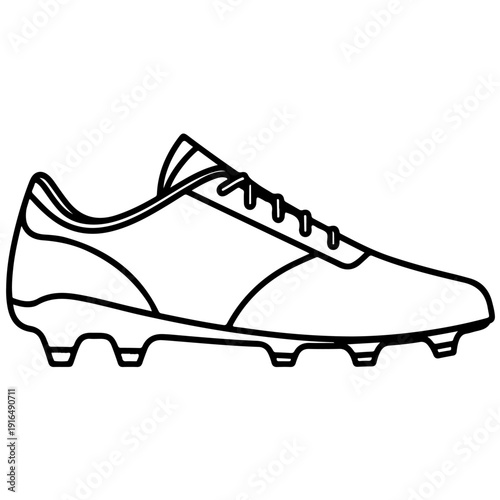 A black and white drawing of a right football shoe