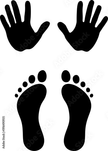 Human hand and footprint silhouettes set in black