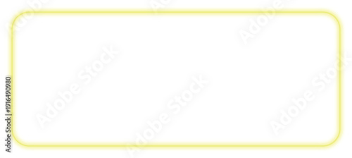 Neon light effect yellow rectangular border glow on transparent background