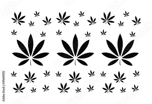 Pattern of Black Leaves on White Background