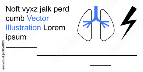 Healthcare, respiratory system, medical studies, lung health, anatomy diagrams, energy concepts. Lung diagram with text and lightning bolt symbol. Respiratory system and healthcare concepts