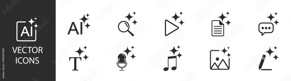 Εκτύπωση καμβά Digital artificial intelligence creator and assistant icons for text picture fil