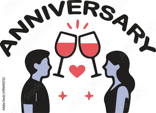 Anniversary Celebration Toast with Couple and Wine Glasses