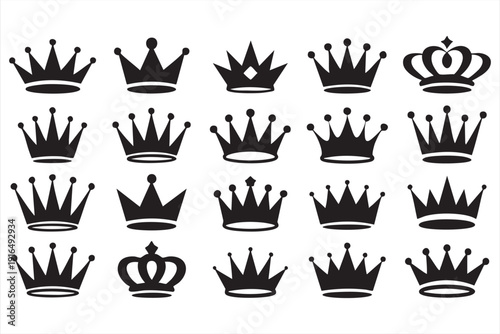 Vintage Medieval Crown Silhouette Design Set