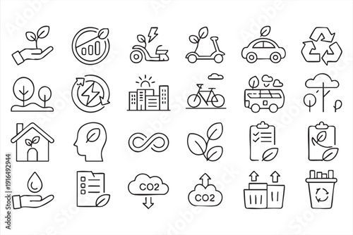 Green Energy and Sustainability Outline Icon Collection