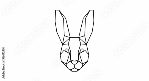 Geometric line art illustration of a rabbit's face with polygonal shapes on a white background.