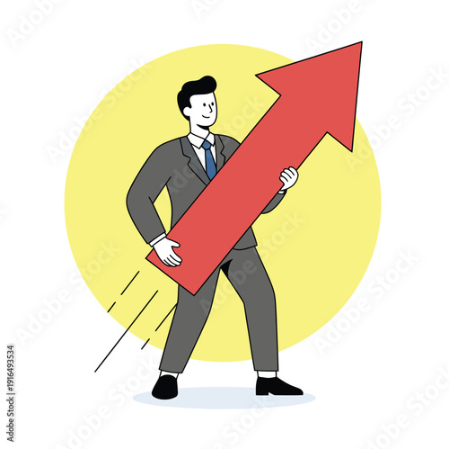 Concept of strategic direction, heavy growth targets, and personal ambition. A professional character physically moving the business forward. Ideal for goal setting and mission statements