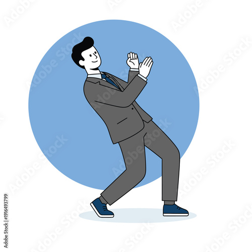 Concept of risk management, defensive strategy, and unexpected market shifts. A character reacting to a sudden business threat. Suitable for insurance, crisis management, and legal topics.