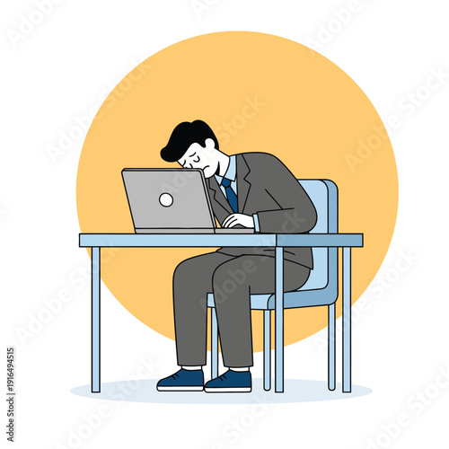 Concept of professional burnout, sleep deprivation, and overwork. A character who has reached their limit at the office. Suitable for wellness programs and work-life balance articles.