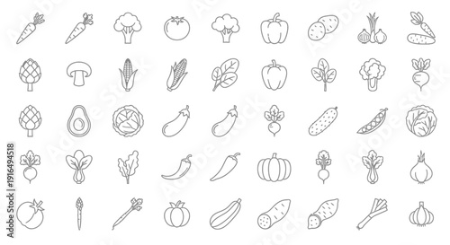 Collection of various vegetable icons in simple line art style.
