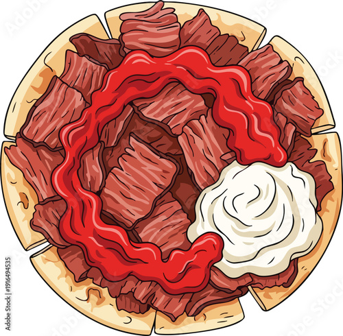 Delicious Gyro Plate with Meat Sauce and Tzatziki Sauce.