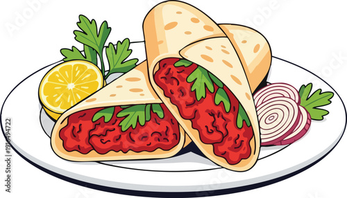 Delicious Turkish Cig Kofte Wraps with Fresh Garnish.