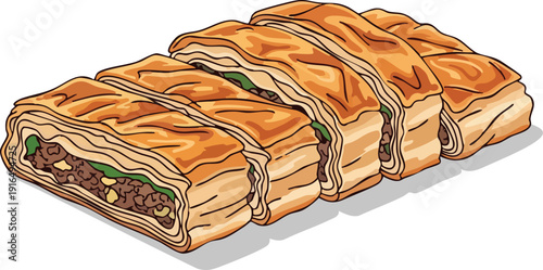 Delicious Turkish Borek Pastry with Savory Filling Traditional Balkan Cuisine.