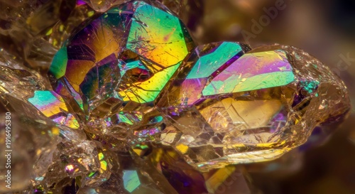 iridescent crystal cluster macro rainbow prism facets