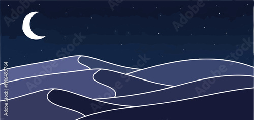 Crescent Moon Night Sky Illustration Design.