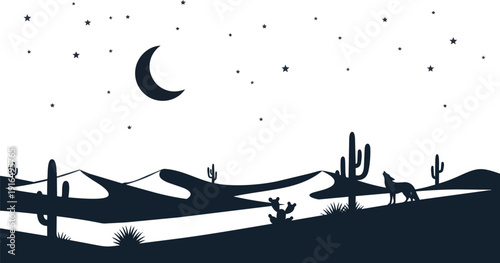 Desert Landscape with Cactus and Moon.