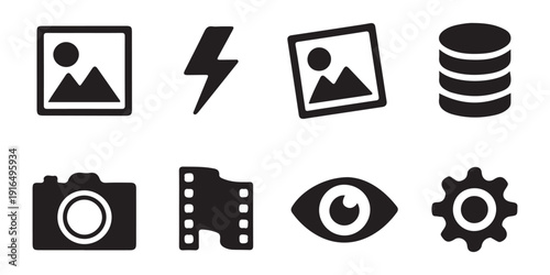 Photography and videography icons set isolated on white background image gallery and media storage symbols